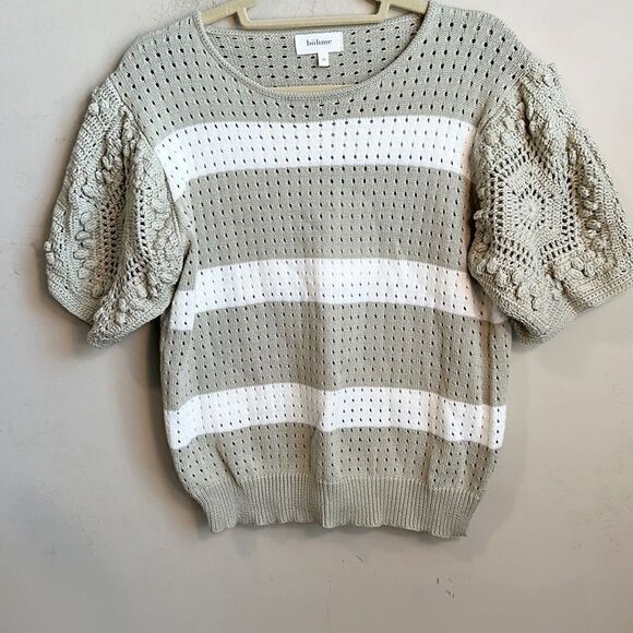 BOHME Knit Short-sleeve Striped Sweater M - Picture 1 of 5